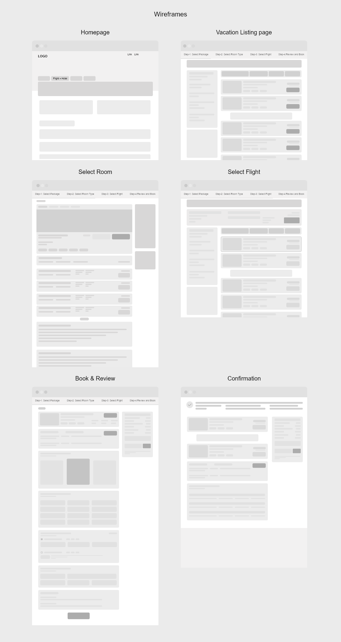 Vacation wireframes