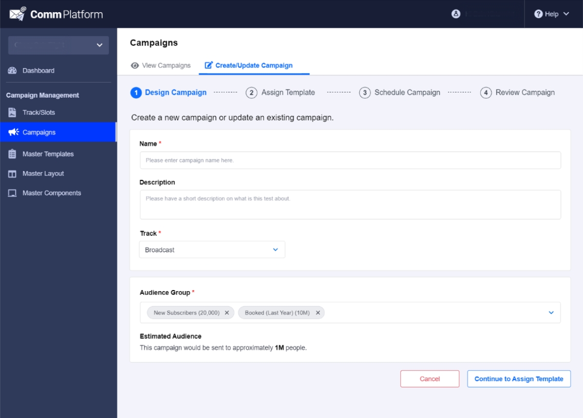 Communication Platform UI — audience segments