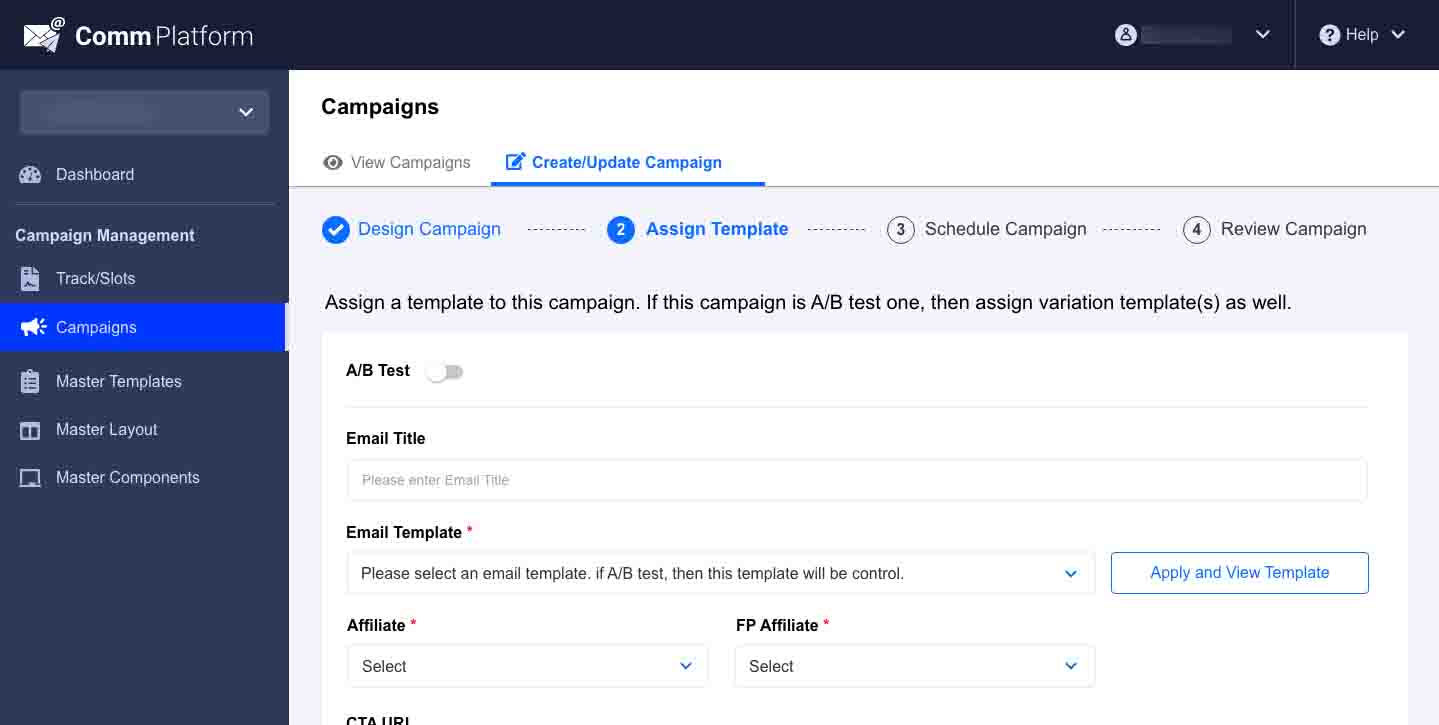 Communication Platform UI — campaign editor