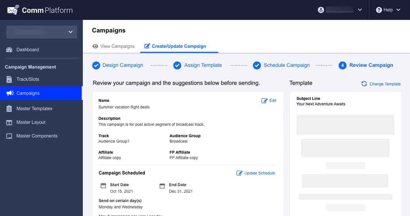 Communication Platform UI — settings