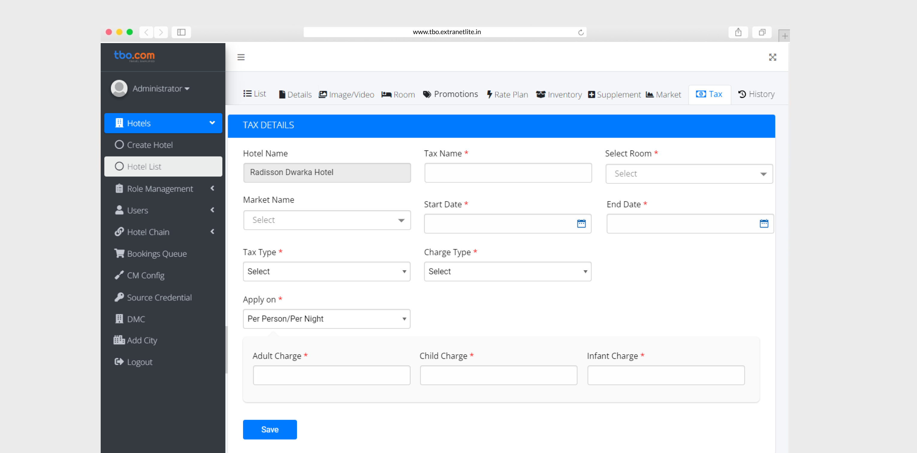 ExtranetLite tax creation